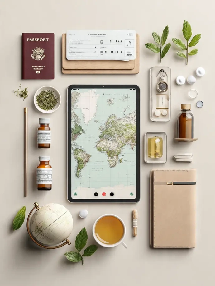 Online Ayurvedic doctor consultation setup with doorstep medicine shipping and travel planning